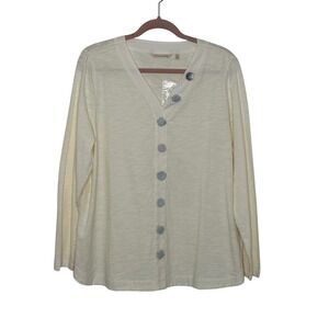Soft Surroundings Button Front Knit Tunic‎ Top Size XL Ivory Artsy Buttons NWD